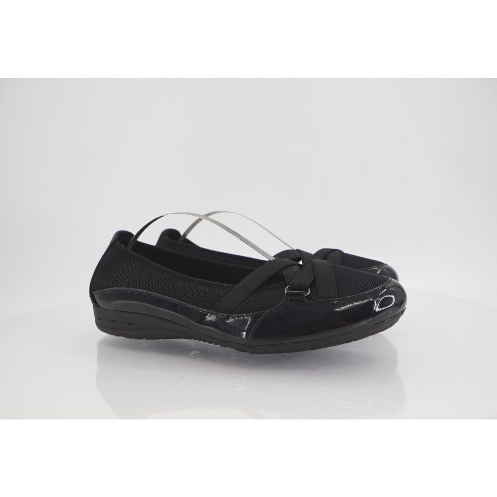 Earth Spirit Loafer Women's Size 9.5 Black Leather Fabric Slip On Flat Shoe